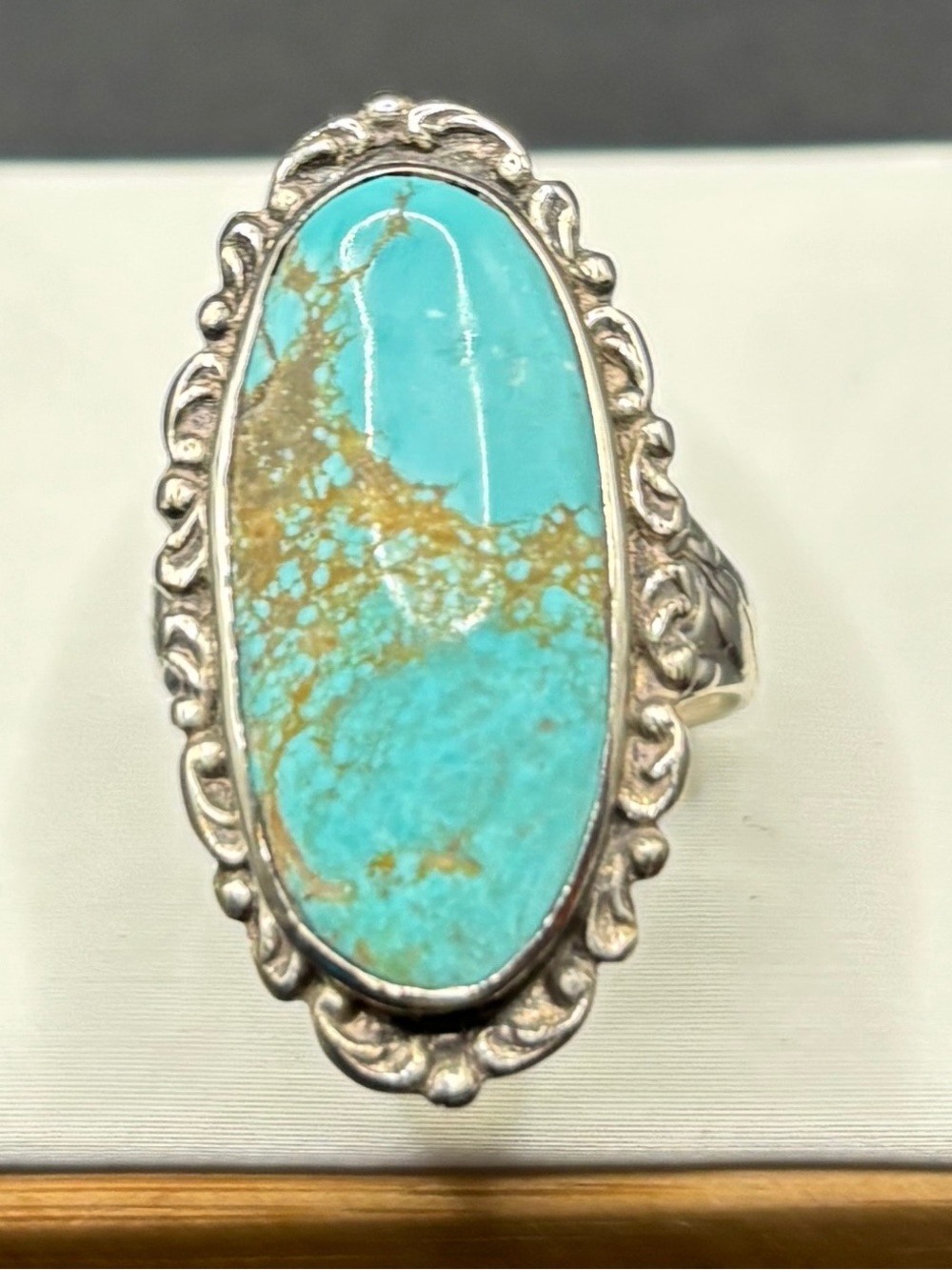 Oval Turquoise Statement Ring in Sterling-Style Setting